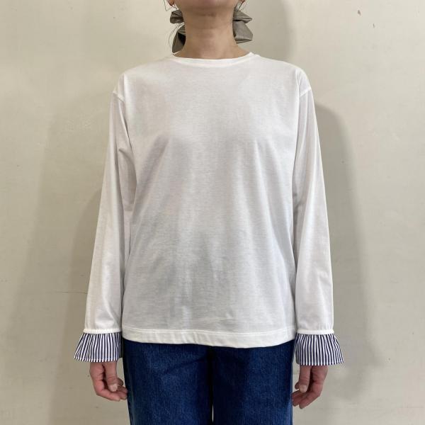 トロワ天竺　袖口フリルストライプ