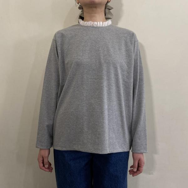 ドライコットン天竺　衿フリル長袖