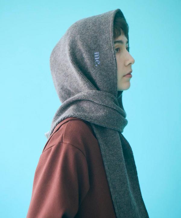 wool cotton rib hoodie stole