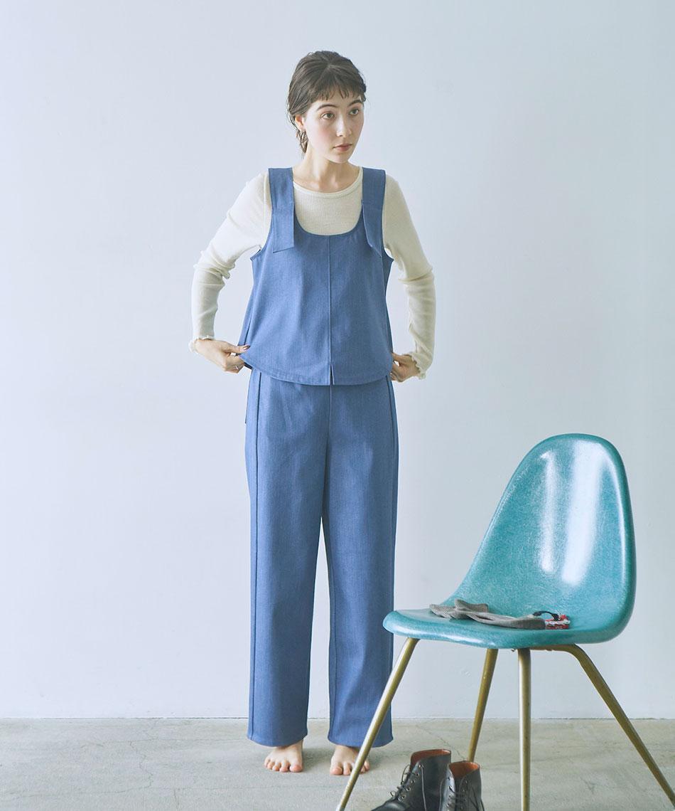 light strech denim　2WAY curve vest