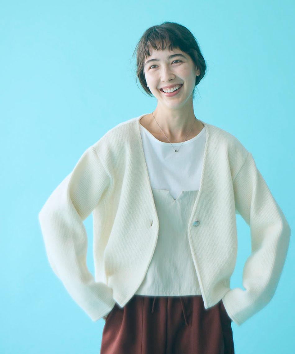 wool cotton rib concho button cardigan