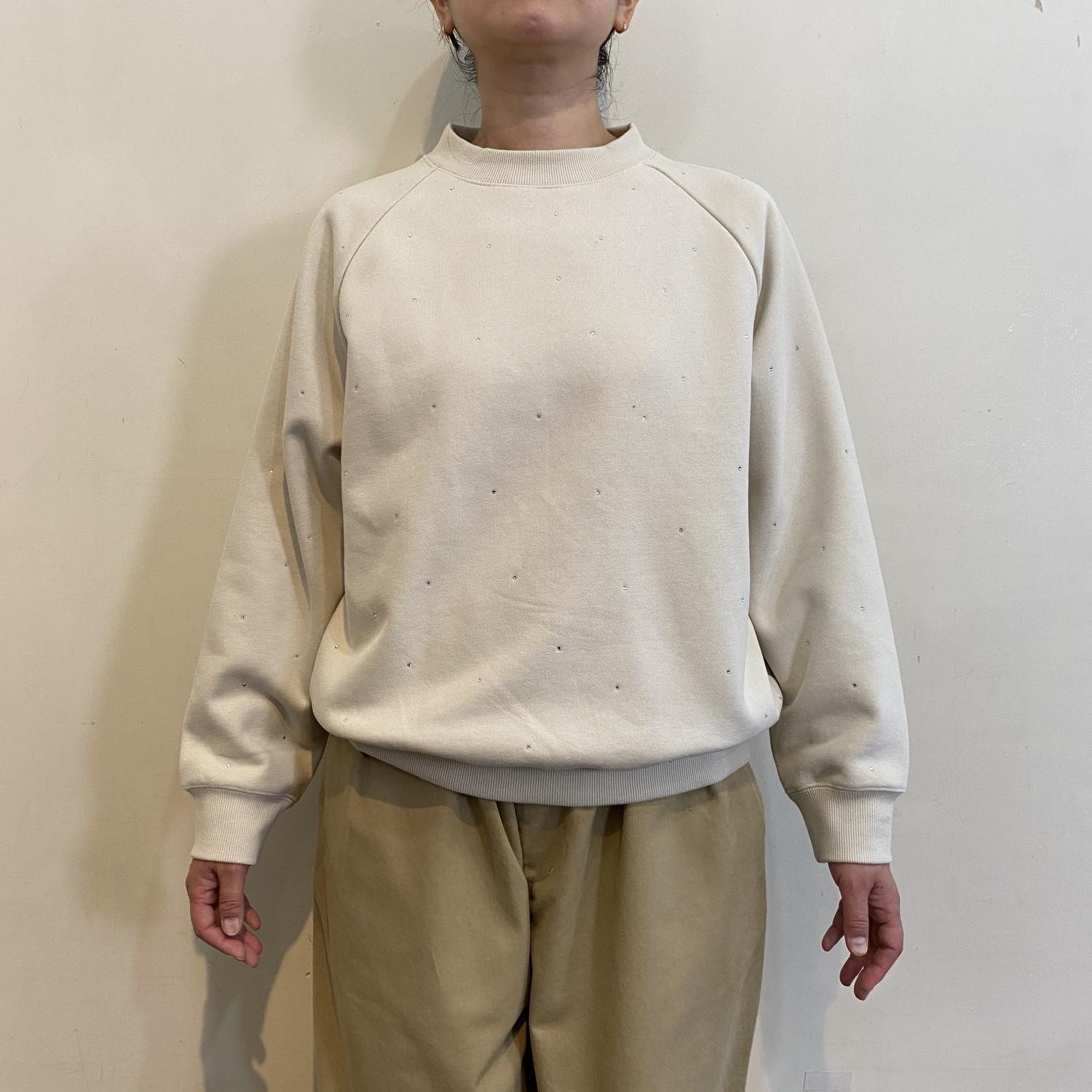 ピーチ裏毛 ラインストーンプル