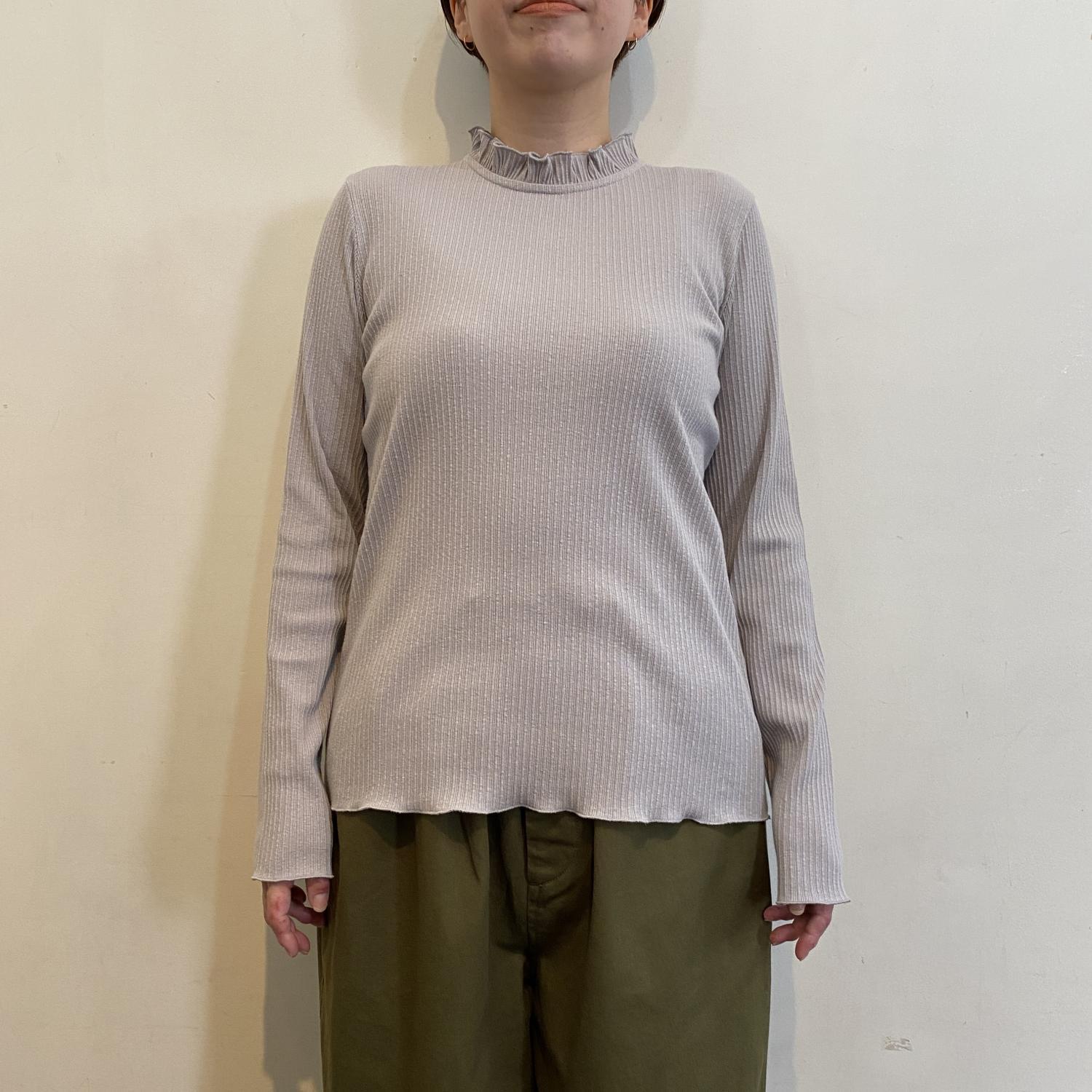 ヴィンテージライトリブ スタンドフリル衿プルオーバー